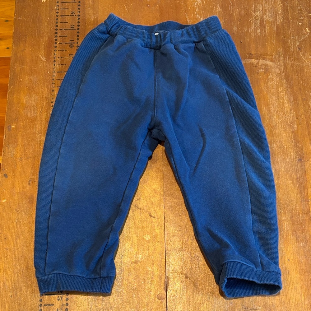 MAYORAL Spain 12M Blue Knit Pull On Pants Cotton Blend Ribbed Detailing